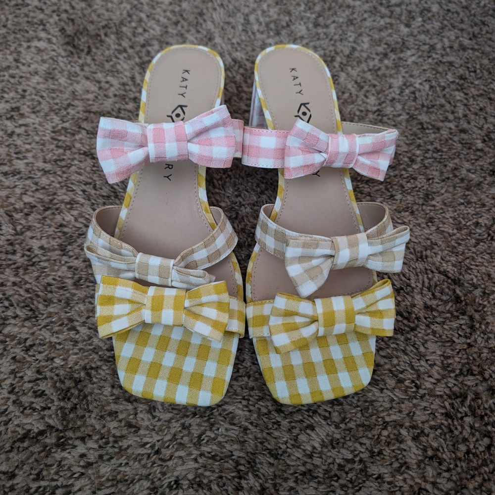 Katy Perry Collections Yellow and Pink Gingham Bow Sandals